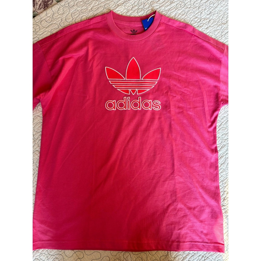 Adidas Originals Youth Oversized Pink Trefoil Logo Graphic T-Shirt Size Large